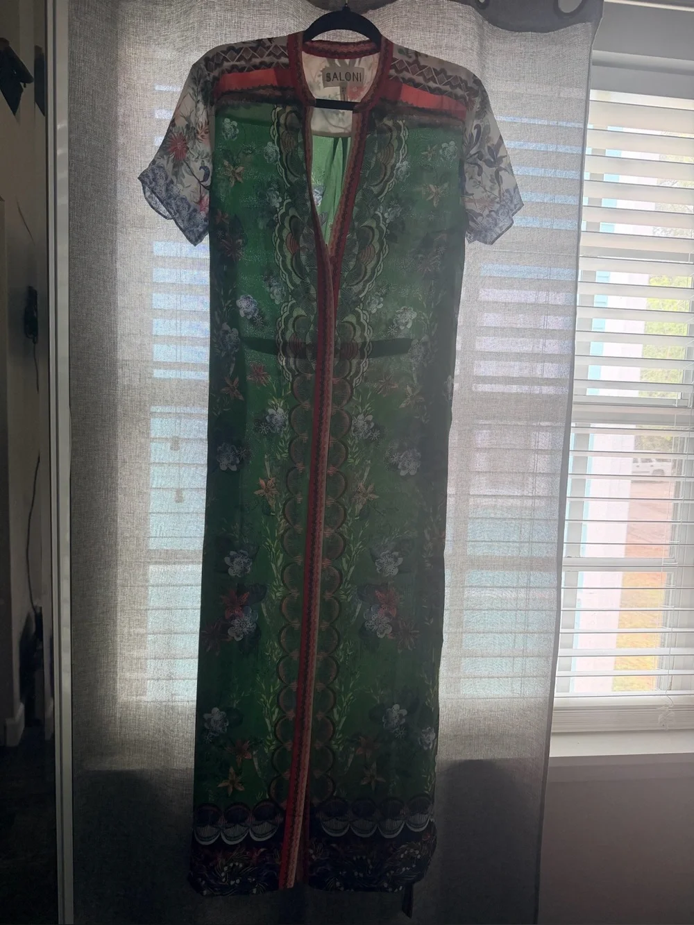 SALONI Coral-Trim Floral Print Dress - Picture 3 of 5